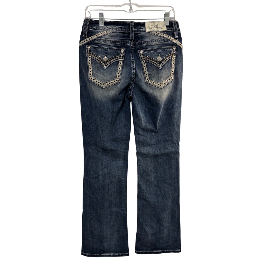 Miss Me Curvy Boot Jeans Womens 28 Blue Mid Rise Embellished Rhinestone Pockets - Picture 9 of 16